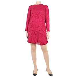 Valentino-Magenta floral lace ruffled dress - size UK 10-Pink