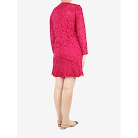 Valentino-Vestido magenta de renda floral com babados - tamanho UK 10-Rosa