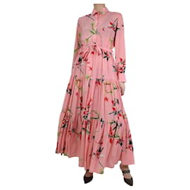 Autre Marque-Vestido midi de seda com estampa floral rosa - tamanho M-Rosa
