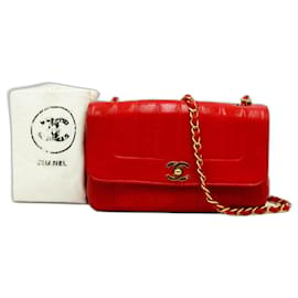 Chanel-Chanel Bolso clásico con solapa Diana mediano vintage atemporal con rayas de piel de cordero roja (raro)-Roja