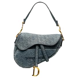 Dior-Dior Blue Oblique Denim Saddle Bag-Blue