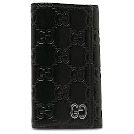 Gucci-Gucci Black Guccissima 6 Key Holder Case-Black
