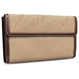 Prada-Prada Brown Canapa Logo Bifold Long Wallet-Brown