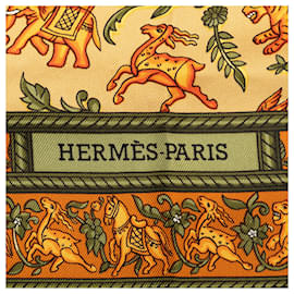 Hermès-Bufanda de seda Hermes Green Chasse en Inde-Otro,Verde