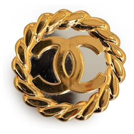 Chanel-Chanel Gold CC Runde Brosche-Golden