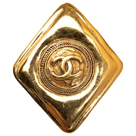 Chanel-Broche Chanel Ouro CC Diamante-Dourado