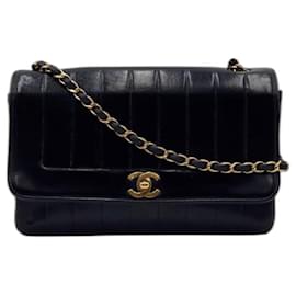 Chanel-Chanel Vintage Timeless Classic Mademoiselle Stripe Single Flap-Schwarz