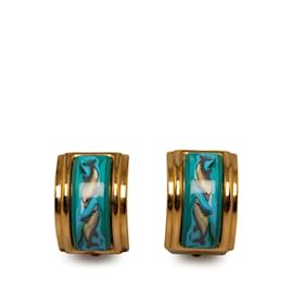 Hermès-Enamel Clip-On Earrings-Golden