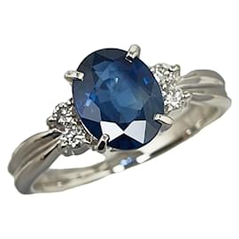 & Other Stories-Pt900 Platinum Sapphire 1.79ct Diamond 0.11ct Oval Ring in Great Condition-Silvery