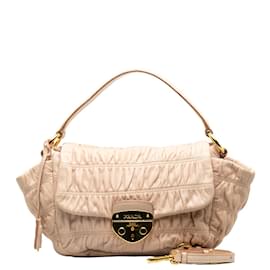 Prada-Prada Dressy Gaufre Handle Bag Sac à bandoulière en cuir en bon état-Rose