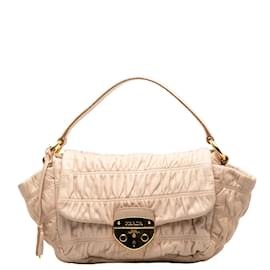 Prada-Prada Dressy Gaufre Handle Bag Sac à bandoulière en cuir en bon état-Rose