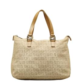 Fendi-Fendi Zucchino Canvas Handbag Tote 8BH138 in Good Condition-Brown