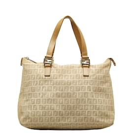 Fendi-Fendi Zucchino Canvas Zip Tote Sacola de lona 8BH138 em boa condição-Marrom