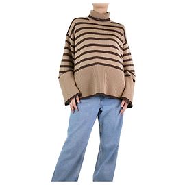 Totême Brauner, gestreifter Rollkragenpullover aus Wollmischung – Größe M Braun