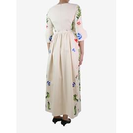Rosie Assoulin-Cremefarbenes, mit Blumenmuster bedrucktes Baumwollkleid – Größe UK 6-Roh