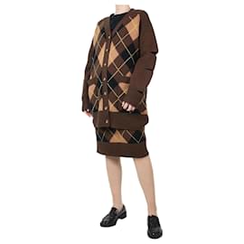 Burberry-Conjunto cárdigan y falda punto Argyle marrón - talla M-Castaño
