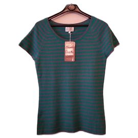 Maglione Eric Bompard a Righe Verde e Grigio Cachemire e Seta L Multicolore