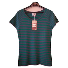 Pull Eric Bompard Rayé Vert et Gris Cachemire et Soie L Multicolore