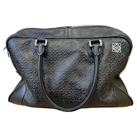 Loewe-LOEWE AMAZONA 75 Übergroße Tasche mit Anagramm-Print aus schwarzem Leder-Schwarz