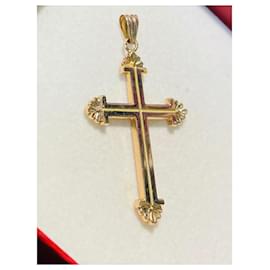 Autre Marque-Old rose gold cross 18 finely crafted carats.-Golden