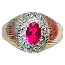 Autre Marque Old white gold ring set with a synthetic ruby and zircons Silvery Pink