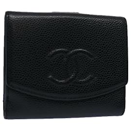 Chanel-CHANEL Wallet Caviar Skin Black CC Auth bs10743-Black