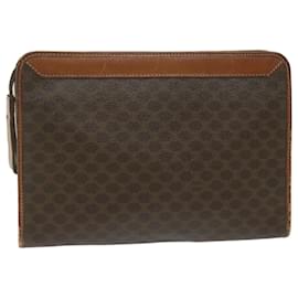 Céline-CELINE Macadam Canvas Clutch Bag PVC Leather Marrón Auth 61892-Castaño