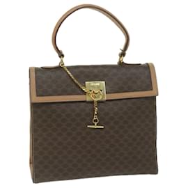 Céline-CELINE Macadam Canvas Hand Bag PVC Leather Brown Auth am5411-Brown