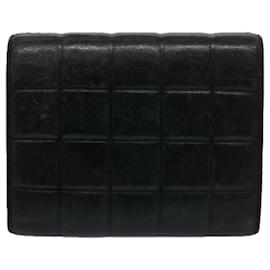 Chanel-CHANEL Choco Bar Line Wallet Leather Black CC Auth ep2768-Black