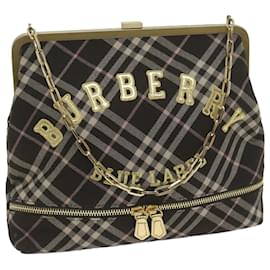 Burberry-BURBERRY Nova Check Blue Label Chain Hand Bag Canvas Brown Auth 61800-Brown