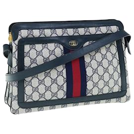 Gucci-GUCCI GG Supreme Sherry Line Shoulder Bag Red Navy 010 378 auth 61489-Red,Navy blue