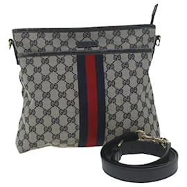 Gucci-GUCCI GG Canvas Sherry Line Shoulder Bag Red Navy 388926 auth 60317-Red,Navy blue
