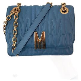Bolsa de ombro acolchoada com placa com logotipo Moschino Azul