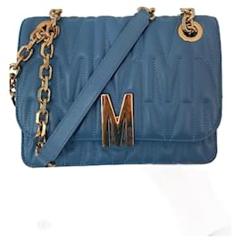 Moschino-Moschino Logo Plaque Quilted Shoulder Bag-Blue