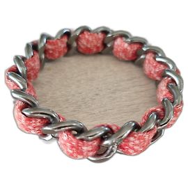 Pulseira CHANEL pulseira de metal com logotipo CC tecido laranja Prata