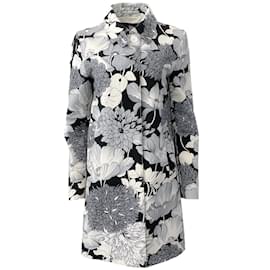 Autre Marque-Burberry Gris / Manteau en coton noir à imprimé floral-Gris