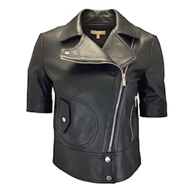 Autre Marque-Giacca in pelle di agnello con zip da motociclista nera a maniche corte della collezione Michael Kors-Nero