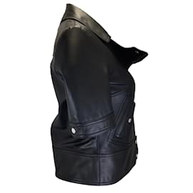 Autre Marque-Michael Kors Collection Chaqueta negra de piel de cordero con cremallera Moto de manga corta-Negro
