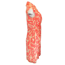 Autre Marque-Oscar de la Renta Orange / Beige Printed Silk Midi Dress-Orange