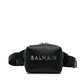 Balmain-Black Balmain Leather Belt Bag-Black