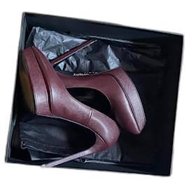 Escarpins Yves Saint Laurent Janis Cuir Rouge Foncé Bordeaux