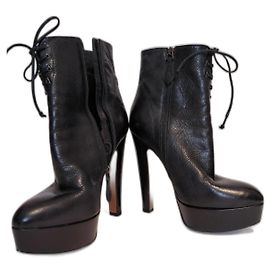 Alaïa Leder Schnürstiefeletten Schwarz Schwarz