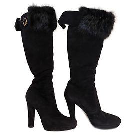 Gucci boots black suede with fur decor Black