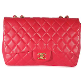 Chanel-Bolso con solapa individual Jumbo de piel de cordero rosa oscuro de Chanel-Rosa
