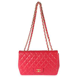 Chanel-Chanel Dark Pink Lambskin Jumbo Single Flap Bag-Pink