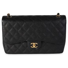Chanel Black Quilted Caviar Jumbo Classic gefütterte Klappentasche Schwarz