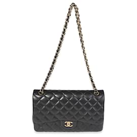 Chanel-Chanel Black Quilted Lambskin Jumbo Classic Double Flap Bag-Black