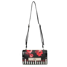 Prada-Prada Séverine-Tasche aus schwarzem Leder mit Blumen- und Lippenstift-Print-Schwarz