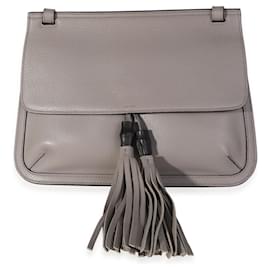 Gucci-Gucci Storm Grey Pebbled Kalbsleder Medium Bamboo Daily Flap Umhängetasche-Grau