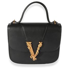 Versace Black Smooth Leather Virtus Barocco V Small Top Handle Black